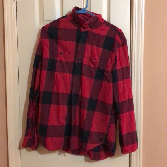 American Eagle Red and black plaid flannel - Picture 1 of 3